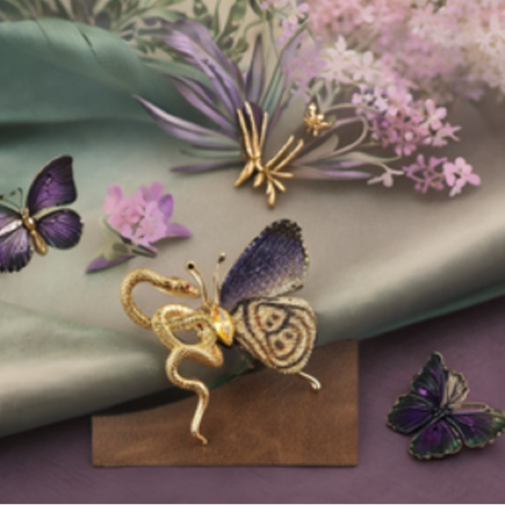 Vintage Style Gold and Purple Snake Butterfly Brooch - Picture 3 of 3